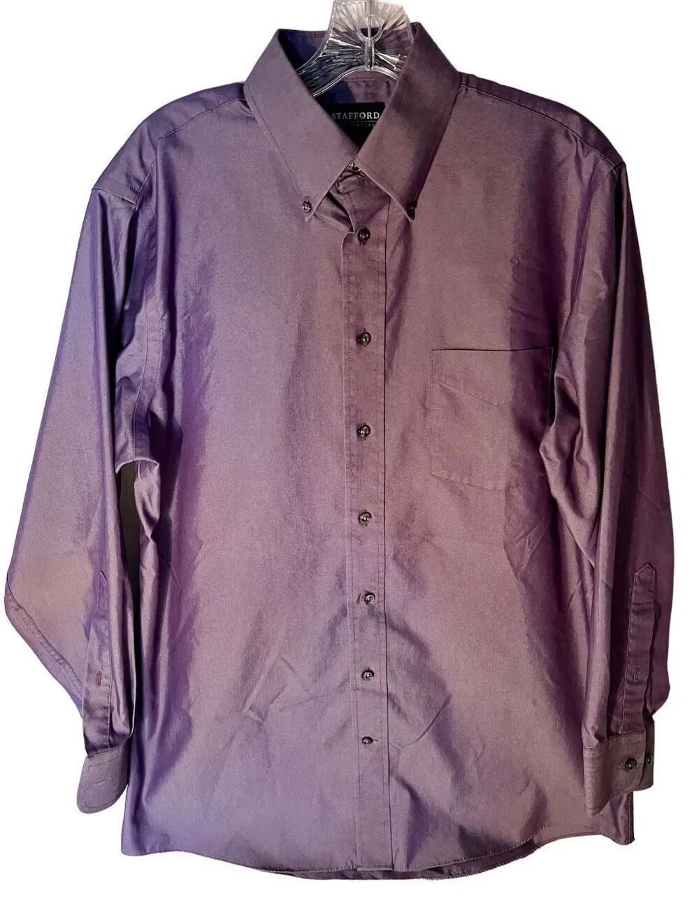 Mens Stafford Essentials Purple Classic Fit Dress Shirt Size 15.5 32/33